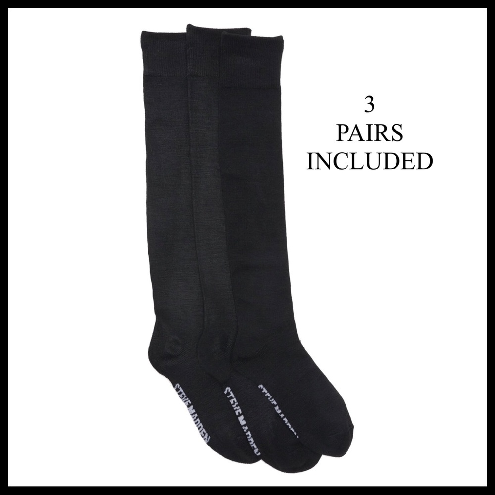 BLACK TALL KNEE HIGH COZY KNIT BOOT SOCKS STEVE MADDEN 3 PAIRS A2C - Picture 8 of 14